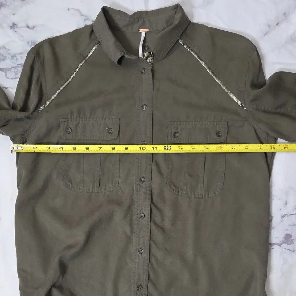 Free People Olive Button-Down Shirt
